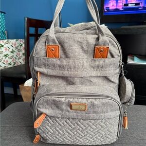 Stylish Gray Baby Bag with Tan Accents